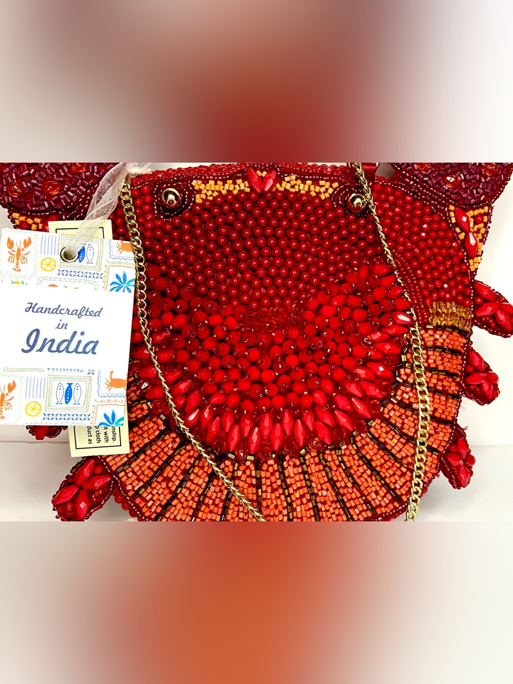 Handcrafted Red Beaded Crab Crossbody Bag - Picture 3 of 6